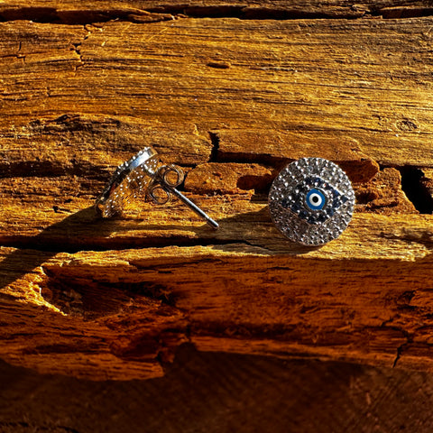 Sterling Silver with rhodium Evil Eye stud earrings 10mm diameter