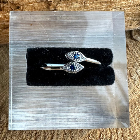 5 Sterling Silver with rhodium evil eye adjustable ring with cubic zirconia dainty ring