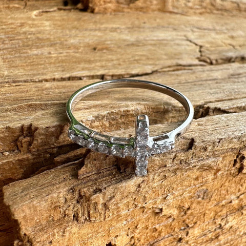 4 Ring CRESSIDA Sterling Silver sideway Cross with Cubic Zirconia