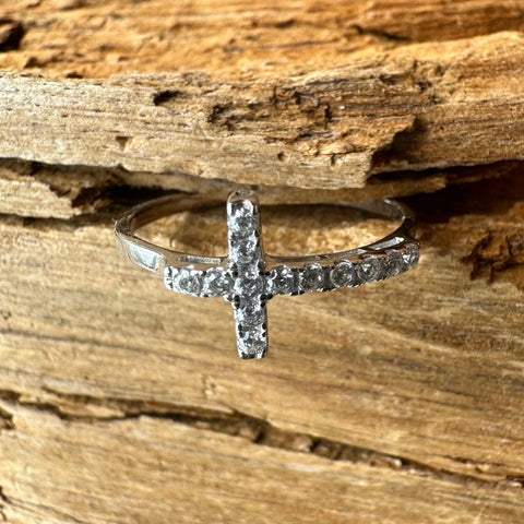 5  Ring CRESSIDA Sterling Silver sideway Cross with Cubic Zirconia