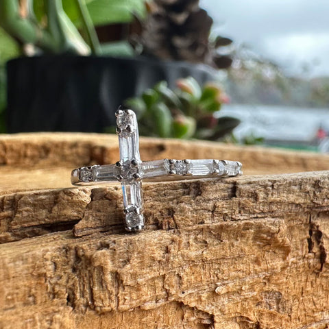 7 Sterling Silver with rhodium 12x20mm Cross ring with CZ Cubic Zirconia