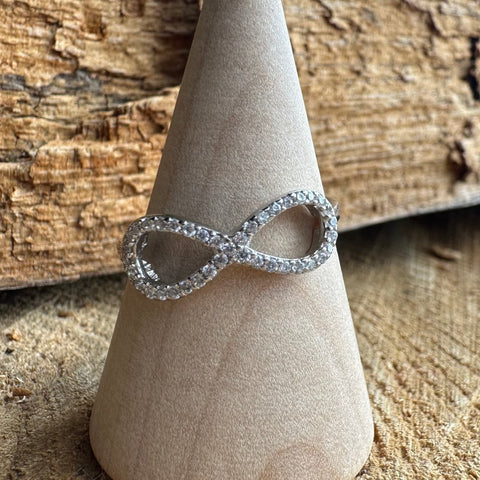 5 Sterling Silver with rhodium infinity with Cubic Zirconia 8mm width