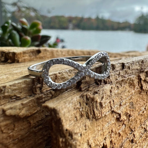 6 Sterling Silver with rhodium infinity with Cubic Zirconia 8mm width