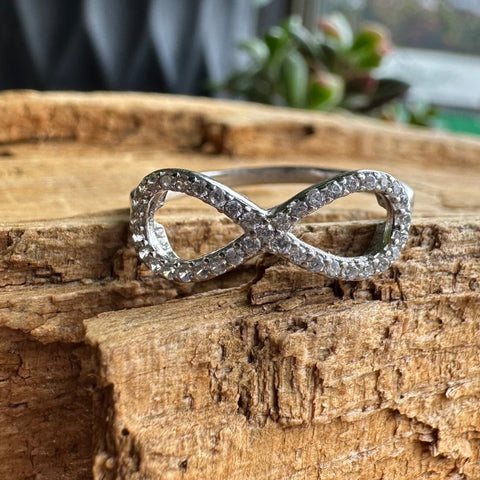 7 Sterling Silver with rhodium infinity with Cubic Zirconia 8mm width