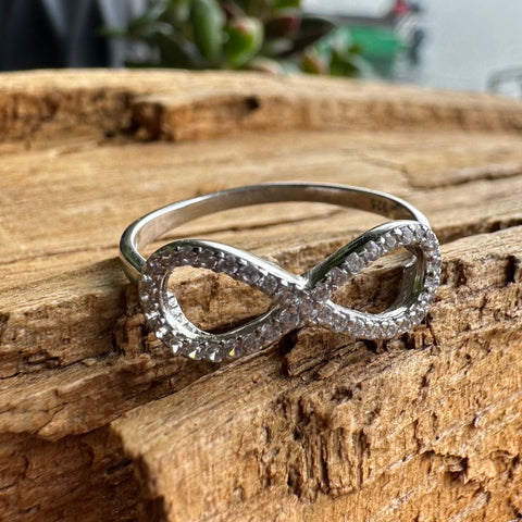 8 Sterling Silver with rhodium infinity with Cubic Zirconia 8mm width