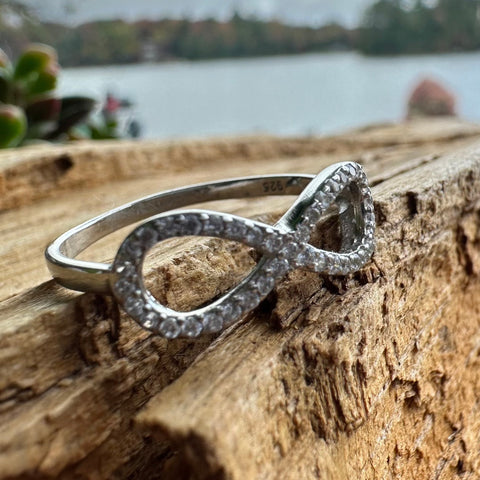 9 Sterling Silver with rhodium infinity with Cubic Zirconia 8mm width