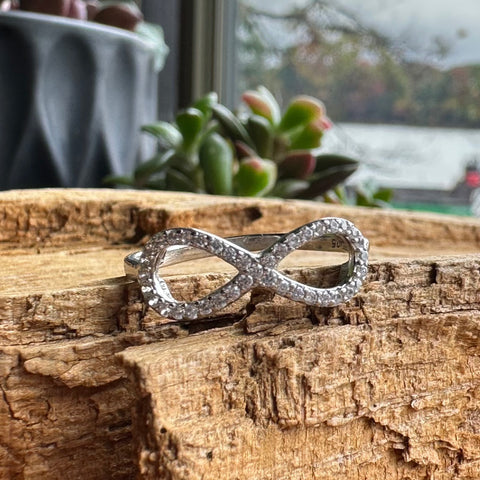 10 Sterling Silver with rhodium infinity with Cubic Zirconia 8mm width