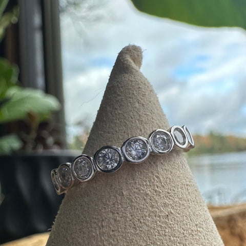 Sterling Silver rhodium plated bubble eternity band ring, minimalistic