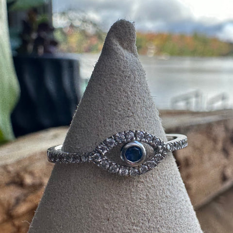 7 Ring Sterling Silver Evil Eye CZ blue