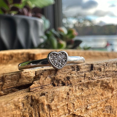 8 Ring HALONA Sterling Silver Rhodium with Cubic Zirconia adorned Heart