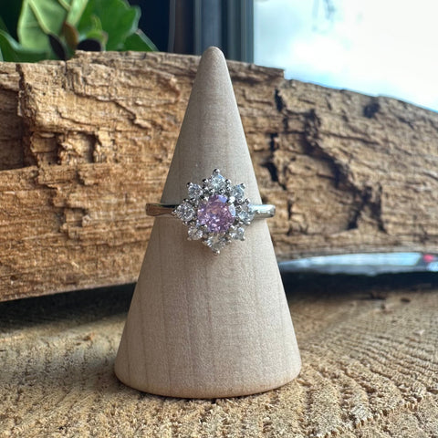 Last Ring Sterling Silver, pink flower