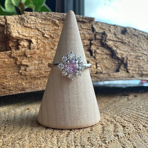 11 Sterling Silver with rhodium 11 mm flower ring 2mm band CZ Pink