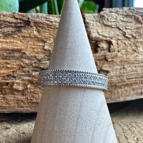 Sterling Silver with rhodium cubic zirconia eternity ring with 5mm width band