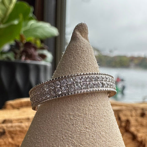 2 Sterling Silver with rhodium cubic zirconia eternity ring with 5mm width band
