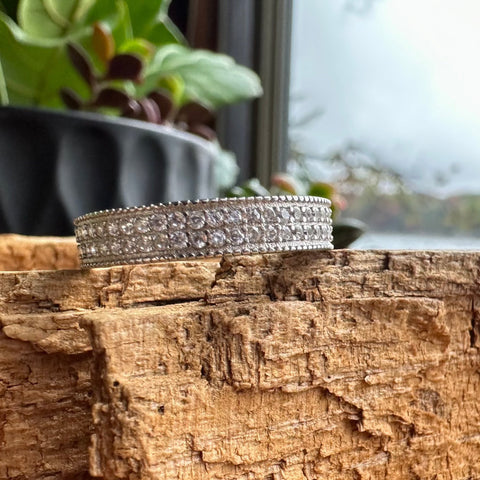 6 Sterling Silver with rhodium cubic zirconia eternity ring with 5mm width band