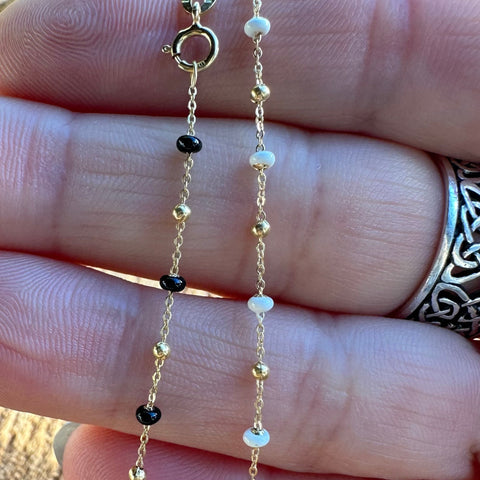 2 Bracelet Solid Gold 10K rolo chain with gold beads enamel