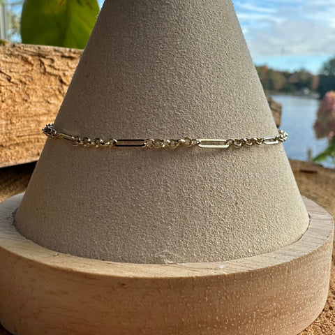 7 Bracelet 10K Gold paperclip & round rolo chain