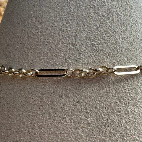 5 Bracelet 10K Gold paperclip & round rolo chain