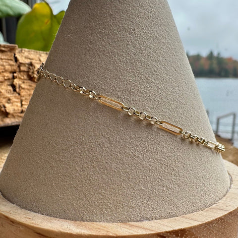 2 Bracelet 10K Gold paperclip & round rolo chain