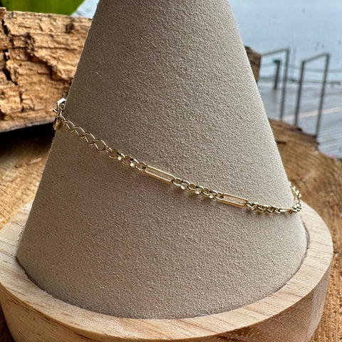 Bracelet 10K Gold paperclip & round rolo chain