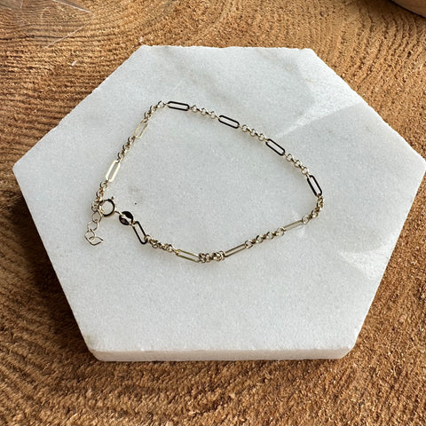 11 Bracelet 10K Gold paperclip & round rolo chain