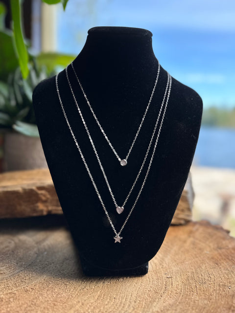 Necklace Sterling Silver, 3 layer with zirconia