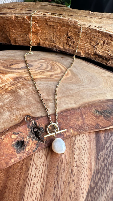 Sterling Silver Gold Plated ZEPHRYA Pearl Paperclip Toggle Necklace 7