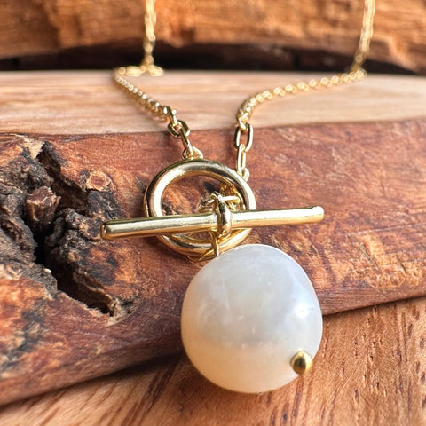 Sterling Silver Gold Plated ZEPHRYA Pearl Paperclip Toggle Necklace 6