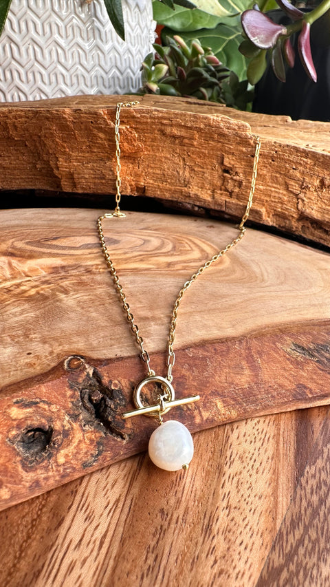 Vermeil Necklace Gold Plated on 925 Sterling Silver ZEPHRYA Pearl Paperclip Toggle