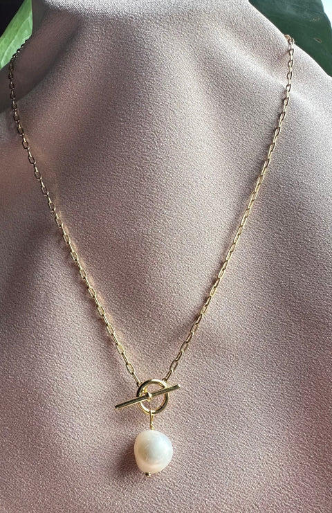 Sterling Silver Gold Plated ZEPHRYA Pearl Paperclip Toggle Necklace  10