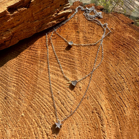 Necklace Sterling Silver, 3 layer with zirconia