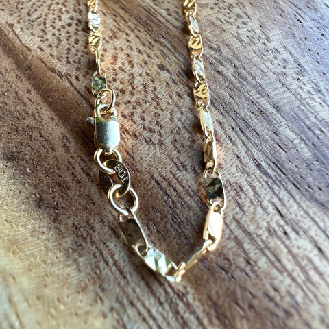 Solid gold 10K ANIKA'S anklet made from rectangular plates connected to each other, diamond-cut for extra sparkle 10" 12