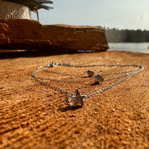 Necklace Sterling Silver, 3 layer with zirconia