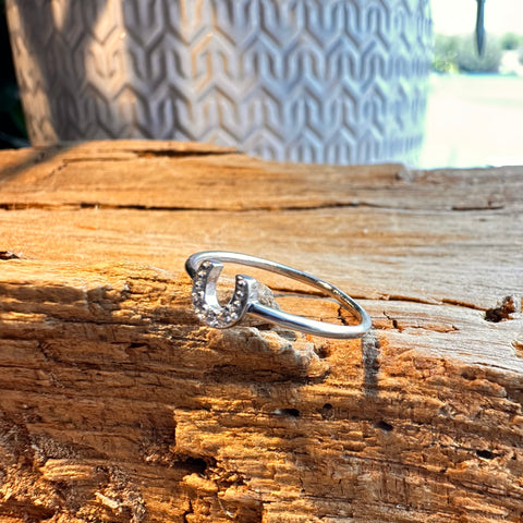 2 Sterling Silver with rhodium 5mm horseshoe ring with cubic zirconia