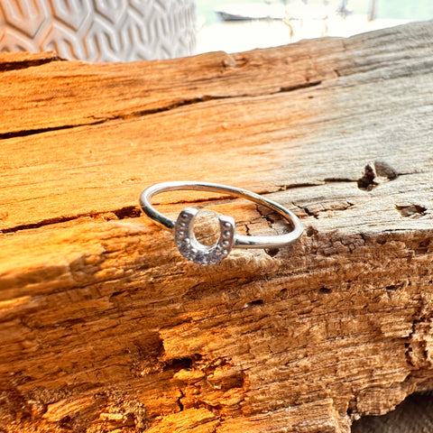 3 Sterling Silver with rhodium 5mm horseshoe ring with cubic zirconia