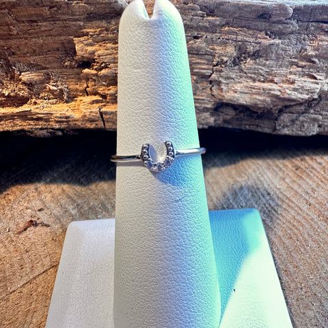 4 Sterling Silver with rhodium 5mm horseshoe ring with cubic zirconia