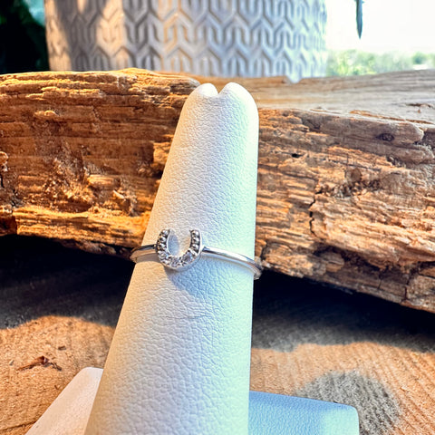 5 Sterling Silver with rhodium 5mm horseshoe ring with cubic zirconia