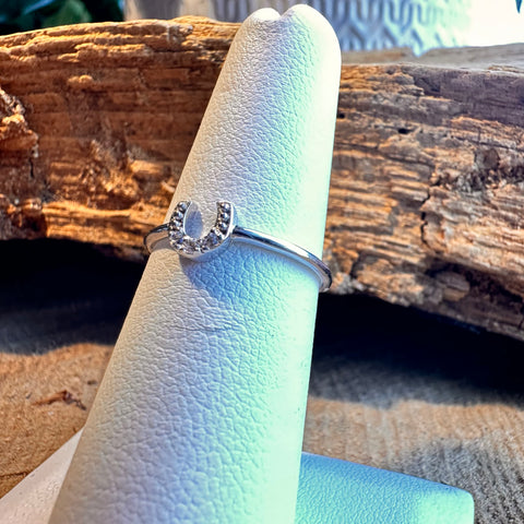 6 Sterling Silver with rhodium 5mm horseshoe ring with cubic zirconia