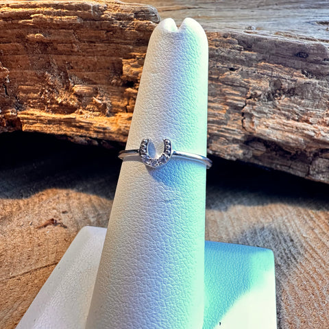 7 Sterling Silver with rhodium 5mm horseshoe ring with cubic zirconia