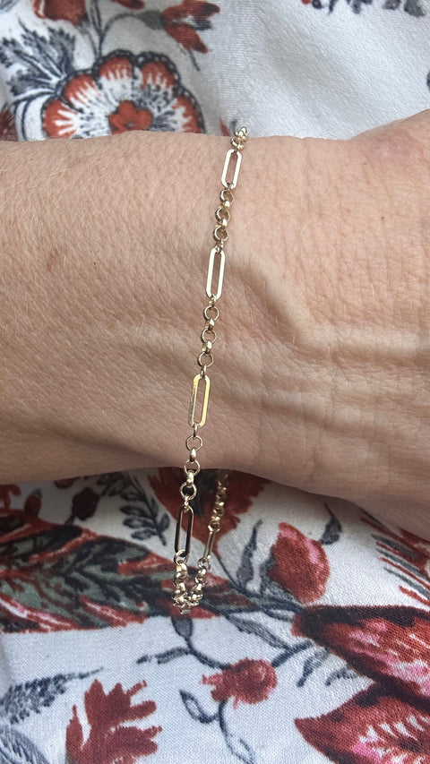Bracelet 10K Solid Gold, Paperclip & Round Rolo S