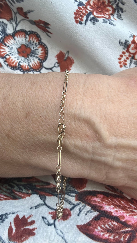 Bracelet 10K Solid Gold, Paperclip & Round Rolo S