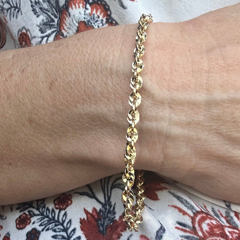10K Solid Gold rope diamond cut bracelet 7