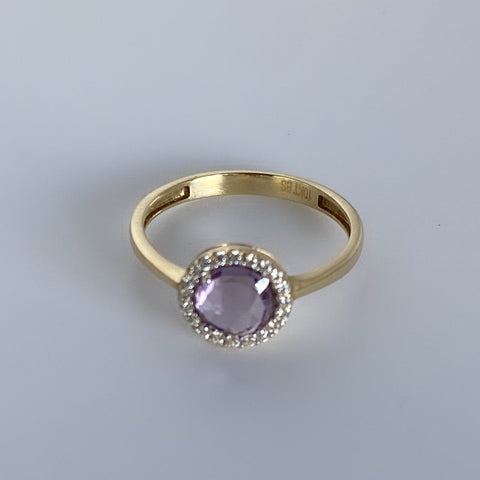 10K solid gold 6mm amethyst ring with cubic zirconia 25mm band  2