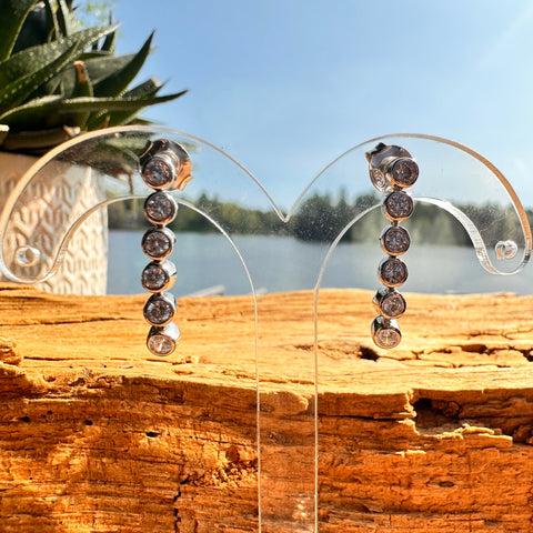 3 Rhodium plated on Sterling Silver faced round shape Cubic Zirconia drop earrings