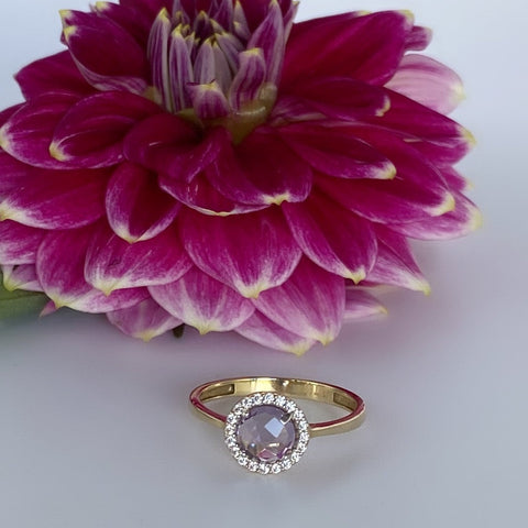 10K solid gold 6mm amethyst ring with cubic zirconia 25mm band  3
