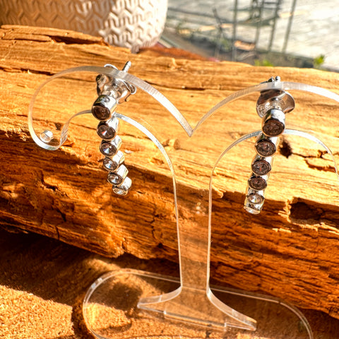 5 Rhodium plated on Sterling Silver faced round shape Cubic Zirconia drop earrings