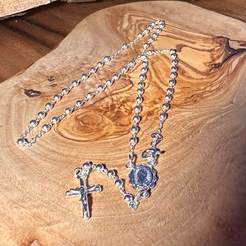 Sterling Silver Rosary Necklace with 3mm beads 18”
