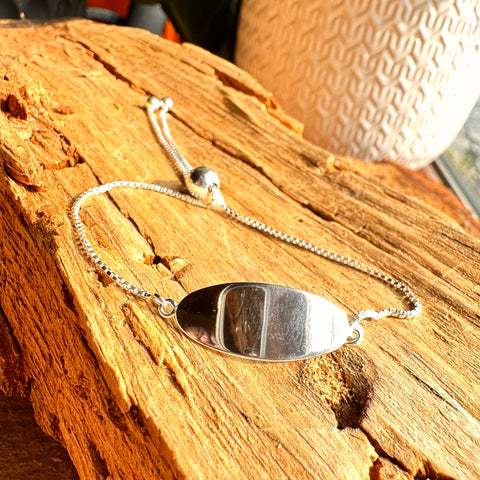 4 Sterling Silver adjustable ID Bracelet 1.2mm box link ID plate 
