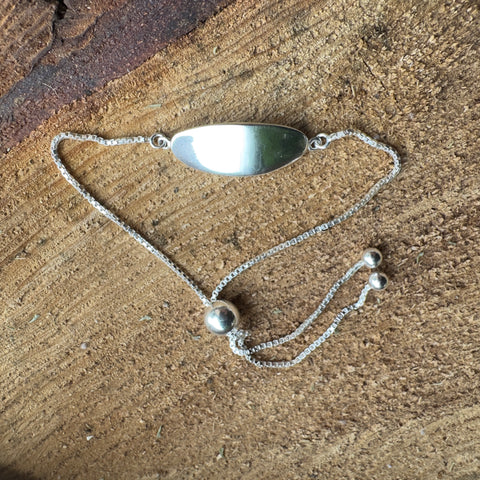 3 Sterling Silver adjustable ID Bracelet 1.2mm box link ID plate 