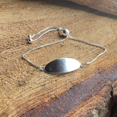 2 Sterling Silver adjustable ID Bracelet 1.2mm box link ID plate 